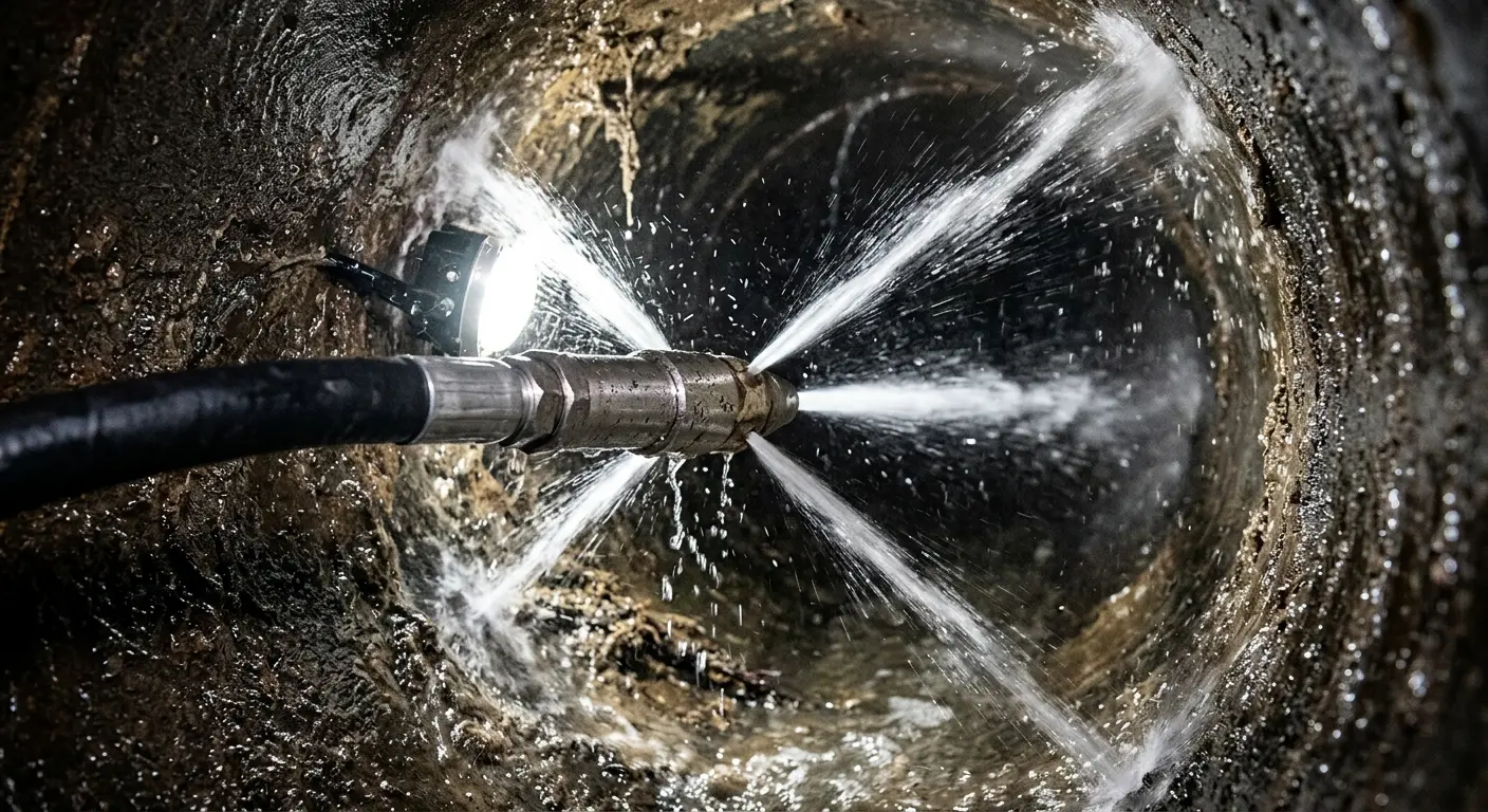 High-pressure hydro jetting nozzle cleaning sewer pipe for Sewer Line Relining in Robinson
